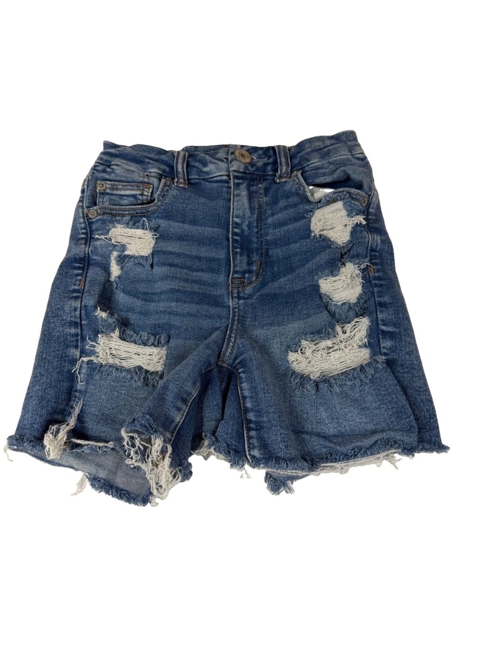 American Eagle Women’s Size 0 Curvy Hi Rise Shortie Shorts Jean Stretch Distress